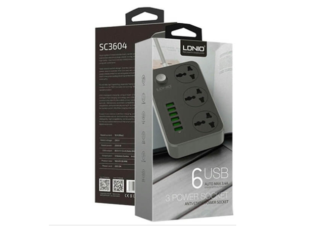 &uu CARGADOR CELULAR ZAPATILLA 3.4A + 6 USB LDNIO SC3604